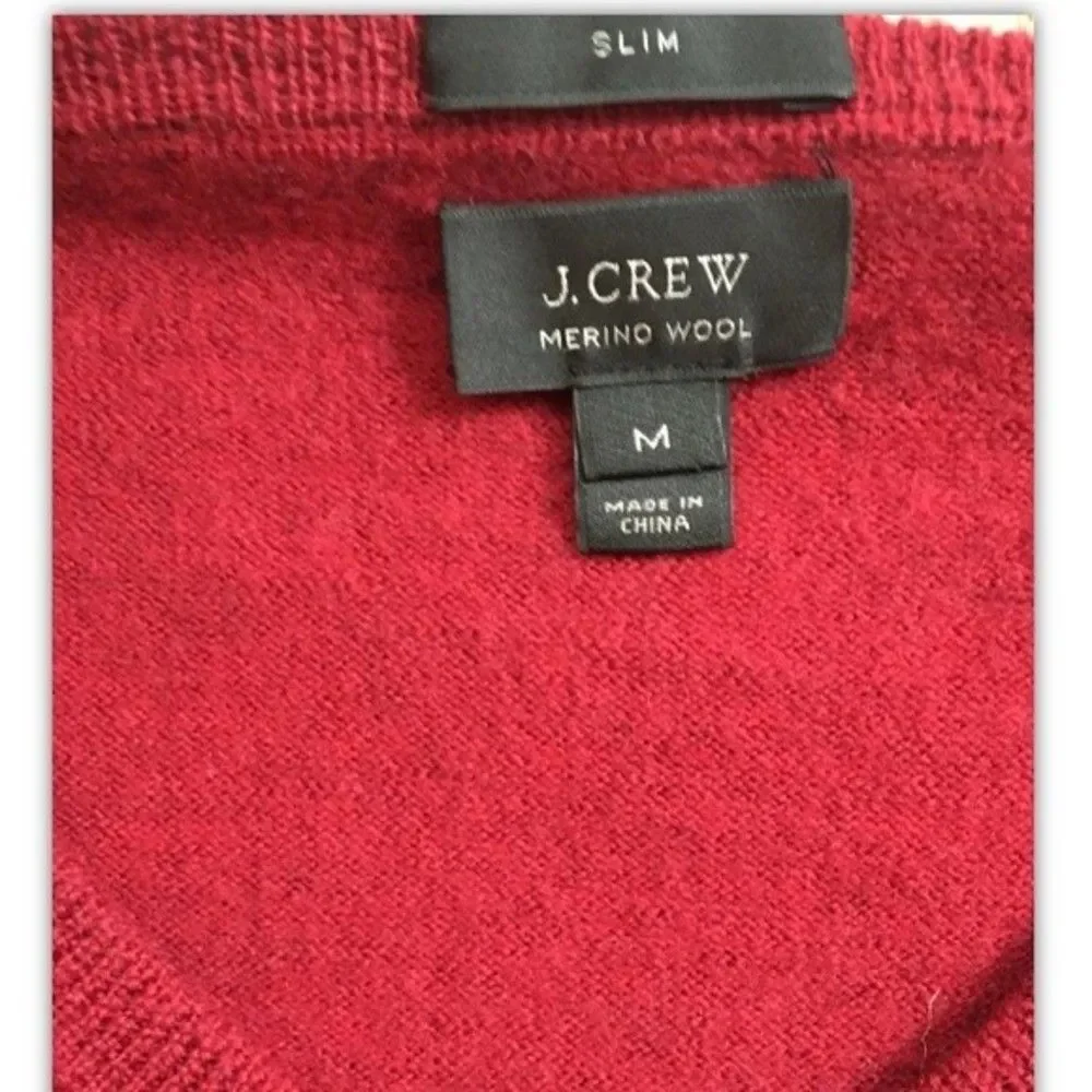 J.Crew Slim Fit V-Neck Mens Knit Sweater Maroon 100% Wool Size Medium